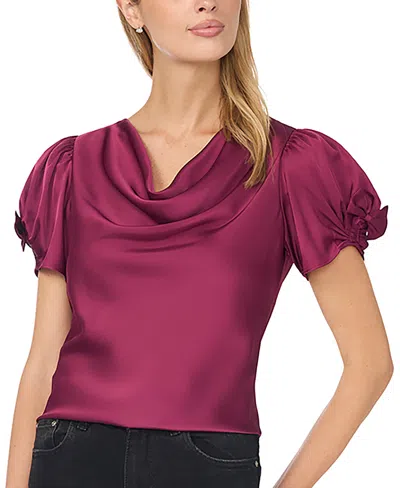 Cece Women's Cowl Neck Bubble Short Sleeves Top In Purple