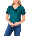 Cece Bow Sleeve Cowl Neck Satin Charmeuse Top In Green