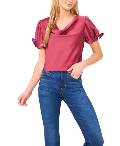 Cece Women's Cowl Neck Bubble Short Sleeves Top In Pink