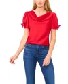 Cece Bow Sleeve Cowl Neck Satin Charmeuse Top In Red