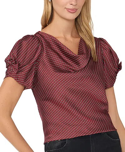 Cece Women's Cowl Neck Satin Bow-detail Blouse In Burgundy