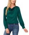Cece Womens Button Satin Blouse In Dark Forest