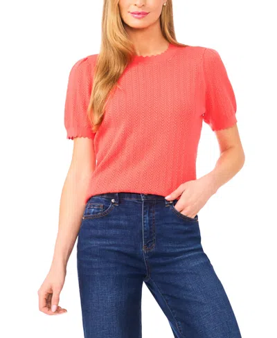 Cece Women's Crew Neck Pointelle Sweater In Red
