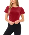 Cece Puff Sleeve Stretch Velvet Top In Red