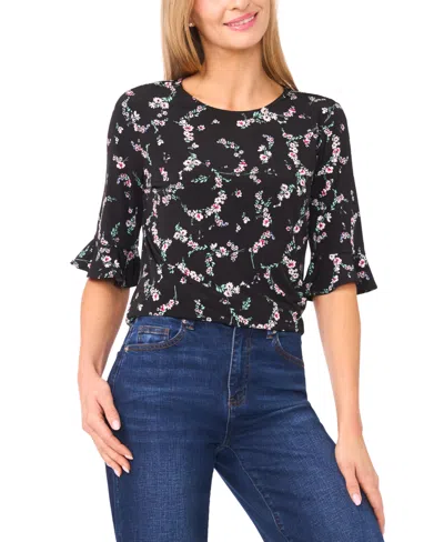Cece Women's Crew Neck Ruffle Sleeves Top In Black
