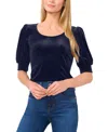 Cece Women's Crew Neck Short Sleeve Velvet Top In Blue