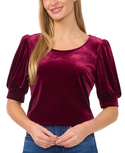 CECE WOMEN'S CREW NECK SHORT SLEEVE VELVET TOP