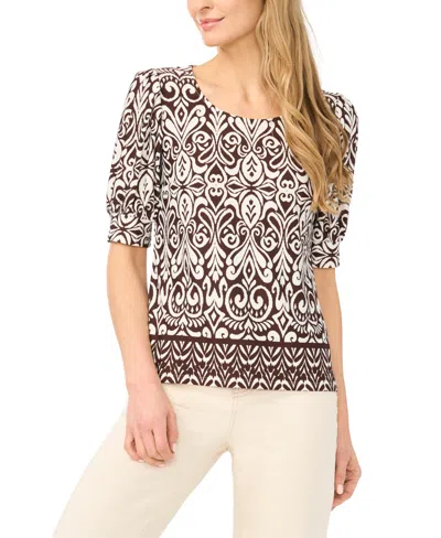 Cece Women's Crew Neck Short-sleeve Shirred Blouse In Multi