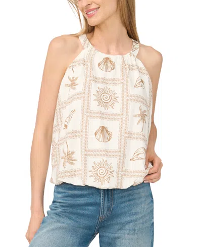 Cece Women's Crewneck Bubble Hem Sleeveless Blouse In White