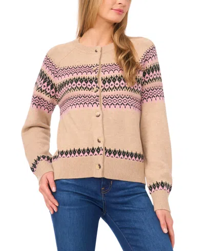 Cece Fair Isle Stripe Cardigan In Neutral