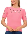Cece Embroidered Flowers Rib Sweater