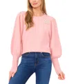 Cece Faux Pearl Heart Embellished Crewneck Sweater In Pink