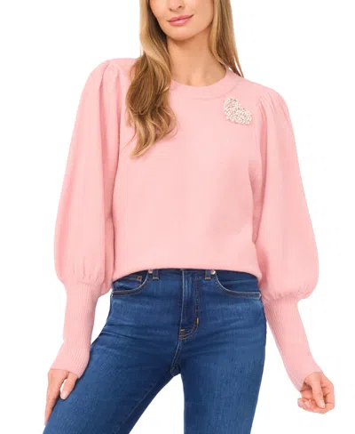 CECE WOMEN'S CREWNECK HEART APPLIQUE SWEATER