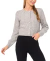 Cece Women's Crewneck Heart Button Pointelle Cardigan Sweater In Gray