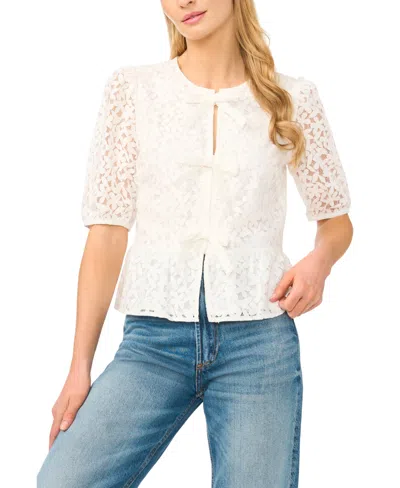 Cece Women's Crewneck Lace Peplum Top In White