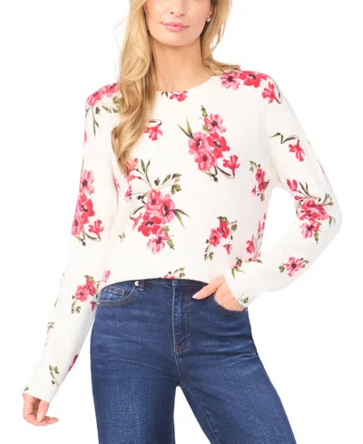 Cece Women's Crewneck Long-sleeve Sweater In White