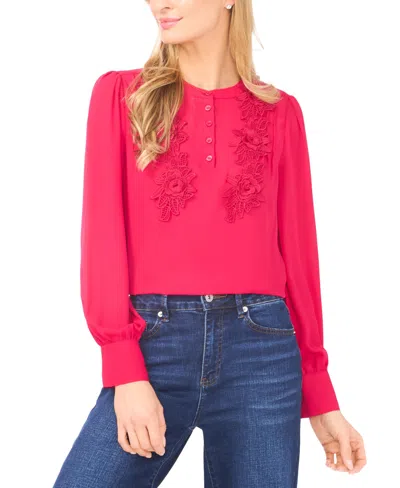 Cece Women's Crewneck Long-sleeve Top In Red