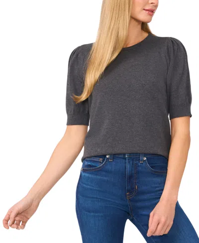 Cece Women's Crewneck Puff Sleeve Cotton Sweater In Gray