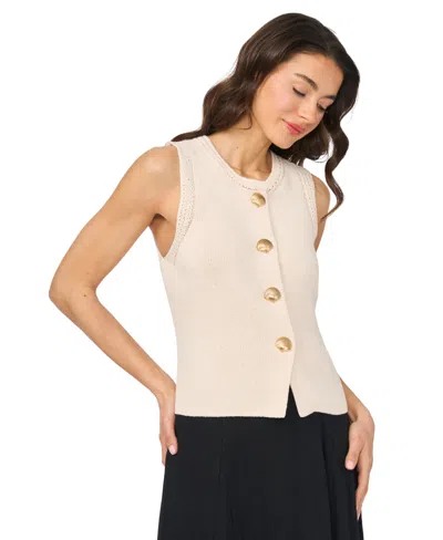 Cece Women's Crewneck Shell-button Tank Top In Yellow