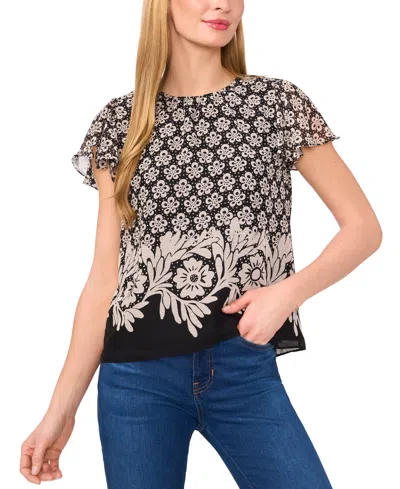 Cece Women's Crewneck Short-flutter Sleeve Blouse