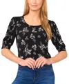 Cece Floral Print Puff Shoulder Top In Black