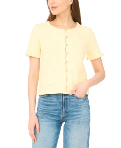 Cece Women's Crewneck Short-sleeve Cardigan Sweater In Yellow