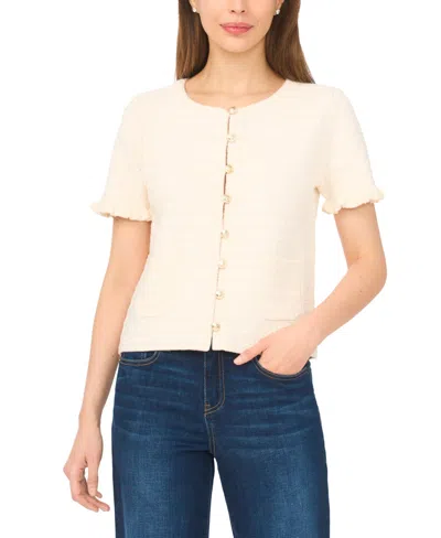 Cece Women's Crewneck Short-sleeve Cardigan Sweater In Neutral