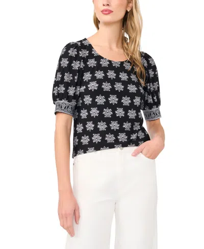 Cece Women's Crewneck Short-sleeve Printed Blouse In Black