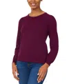 Cece Long Sleeve Crew Neck Sweater With Center Back Pearl Button Sweater In Pickled Beet