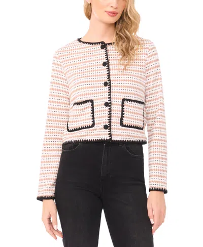 Cece Crochet Detailed Knit Cardigan In Brown