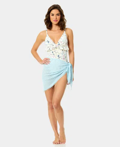 Cece Women's Crochet Side Tie Cover-up Skirt In Blue