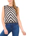 Cece Chevront Stripe Cotton Blend Crochet Sweater Tank In Black