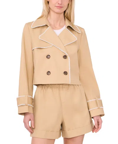 Cece Women's Cropped Scallop-trim Trench Jacket In Hazelnut