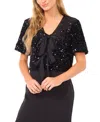 Cece Women's Cropped Velvet Sequin Short Sleeve Top In Black