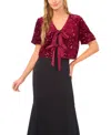 Cece Women's Cropped Velvet Sequin Short Sleeve Top In Burgundy