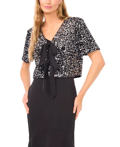 Cece Women's Cropped Velvet Sequin Short Sleeve Top In Multi