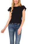 Cece Double Ruffle Sleeve Eyelet Knit Top In Rich Black