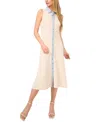 Cece Denim Trim Ribbed Midi Dress In White Swan