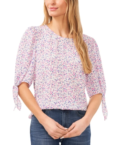 Cece Women's Ditsy Floral Crewneck 3/4-tie Sleeve Blouse In New Ivory