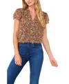 Cece Womens Printed Chiffon Blouse In Rich Black