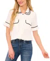 CECE WOMEN'S DOUBLE COLLAR TIPPED SHORT SLEEVE BLOUSE