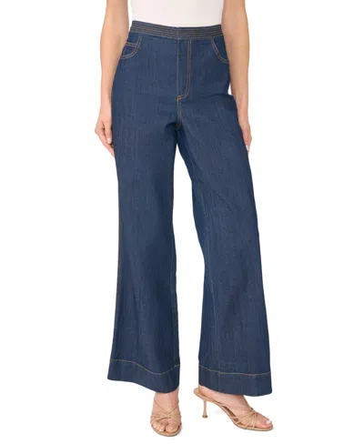 Cece Women's Double Contrast High-waisted Wide-leg Stretch Jeans, 29-1/2" Inseam In Blue