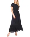 Cece Clip Dot Flutter Sleeve Midi Dress In Rich Black