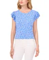 Cece Women's Double Ruffled-sleeve Printed Knit Top In Blue Jay