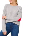 Cece Heart Elbow Crewneck Sweater In Light Heather Grey