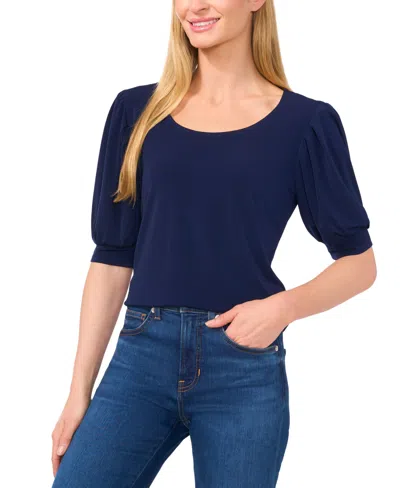Cece Women's Shirred Scoop-neck 3/4-sleeve Knit Top In Classic Navy