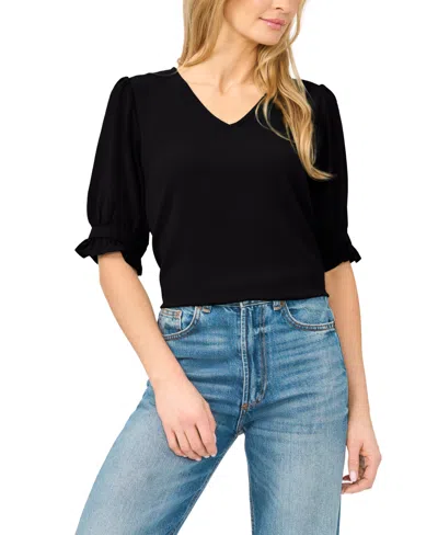 Cece Women's Elbow-sleeve V-neck Blouse In Black