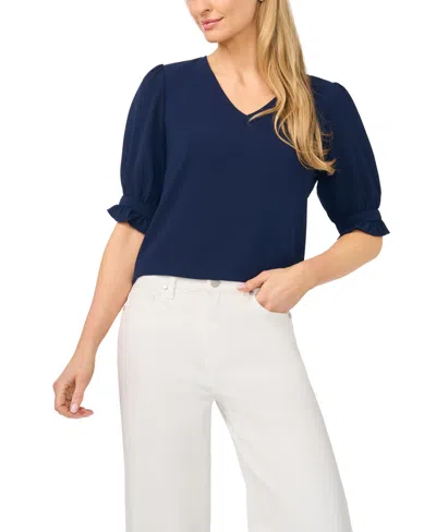 Cece Women's Elbow-sleeve V-neck Blouse In Blue