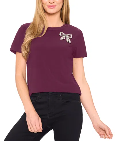 Cece Women's Embellished Bow Tee In Purple