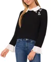 Cece Embellished Layered Look Sweater In Rich Black